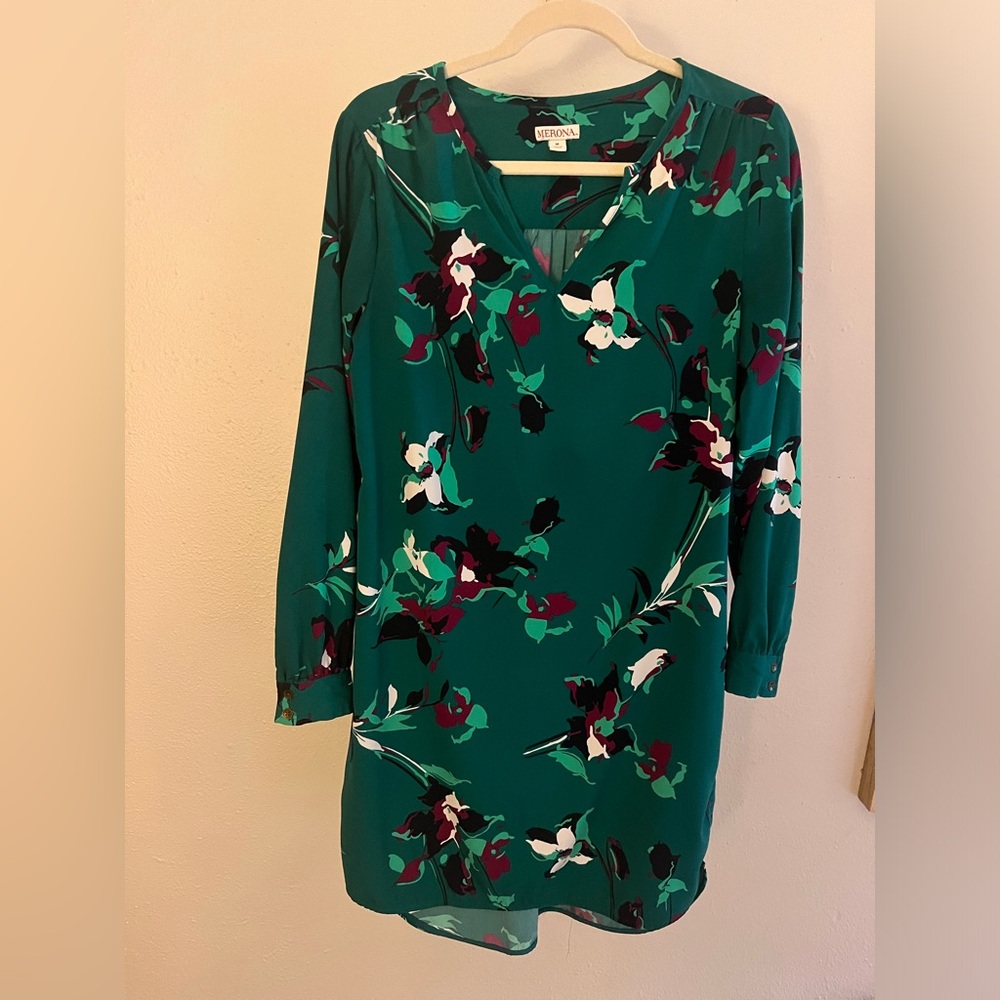 Teal Floral long sleeve dress